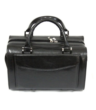 Mini kuferek damski, bardzo pojemny, skóra naturalna, czarny