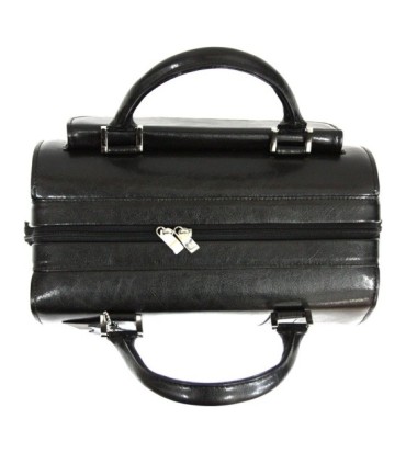 Mini kuferek damski, bardzo pojemny, skóra naturalna, czarny