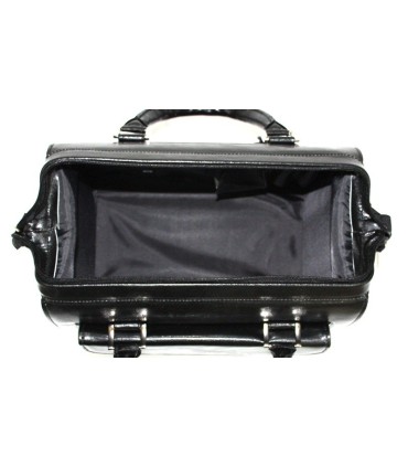 Mini kuferek damski, bardzo pojemny, skóra naturalna, czarny