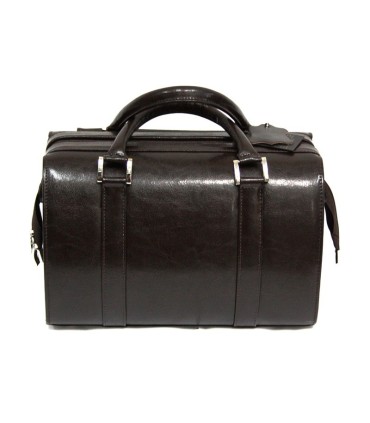 Mini kuferek damski, bardzo pojemny, skóra naturalna, brązowy