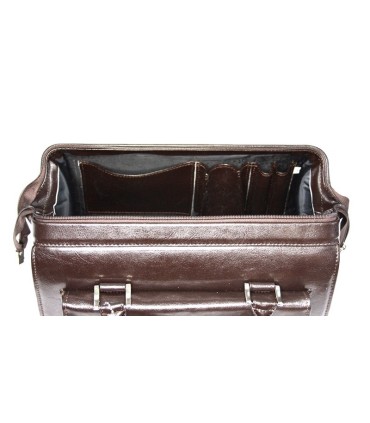 Mini kuferek damski, bardzo pojemny, skóra naturalna, brązowy