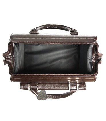 Mini kuferek damski, bardzo pojemny, skóra naturalna, brązowy