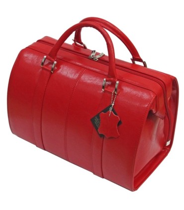 Bardzo pojemny kuferek damski w kolorze czerwonym, skóra naturalna