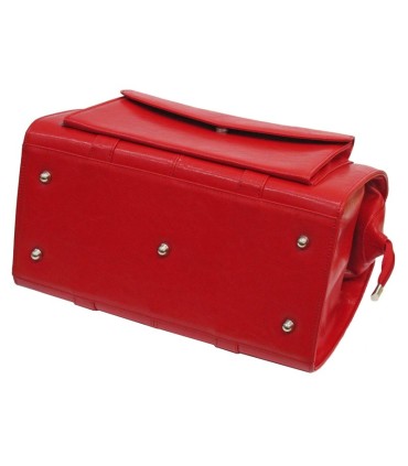Bardzo pojemny kuferek damski w kolorze czerwonym, skóra naturalna