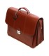 Trzykomorowa teczka męska na laptopa z paskiem ze skóry, koniakowa