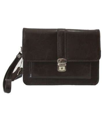 Męska skórzana saszetka z zapinką w kolorze brązowym