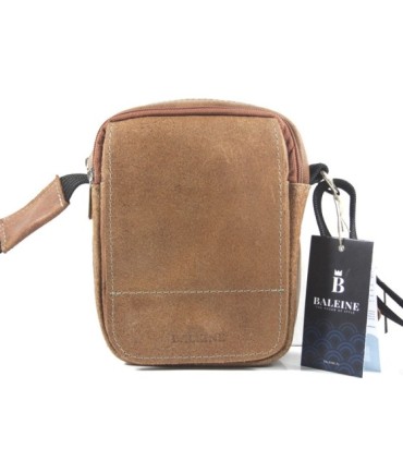 Mała saszetka męska na ramię skórzana, jasny brąz