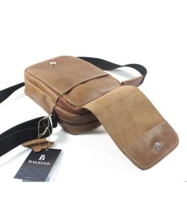 Mała saszetka męska na ramię skórzana, jasny brąz