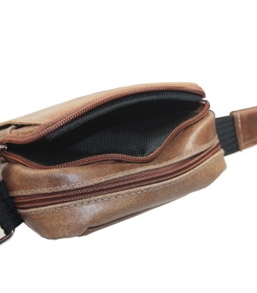 Mała saszetka męska na ramię skórzana, jasny brąz