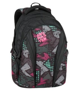Plecak szkolny młodzieżowy Bagmaster trzykomorowy czarny z kolorowymi wstawkami