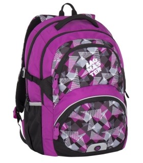 Lekki plecak szkolny Bagmaster w trójkąty i kwadraty, fioletowy