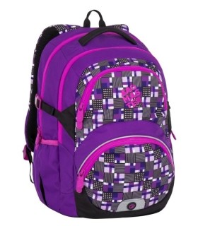 Lekki plecak szkolny Bagmaster w kratkę, fioletowy