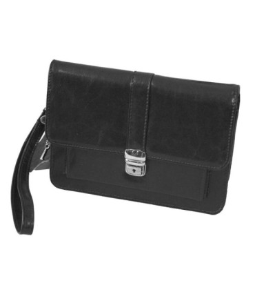 Męska skórzana saszetka z zapinką w kolorze czarnym
