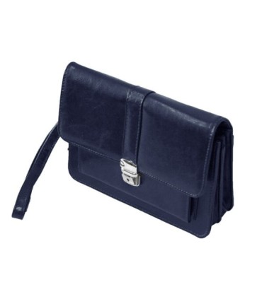 Męska skórzana saszetka z zapinką w kolorze granatowym