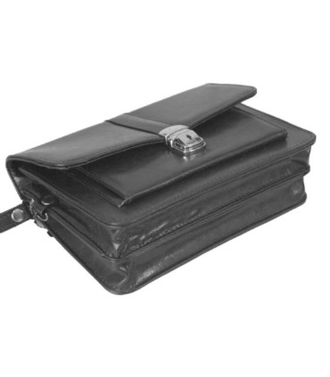 Męska skórzana saszetka z zapinką w kolorze szarym