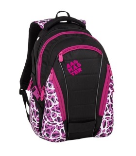 Młodzieżowy plecak  Bagmaster trzykomorowy czarny z różowymi wstawkami