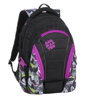 Młodzieżowy plecak  Bagmaster trzykomorowy czarny z fioletowymi wstawkami