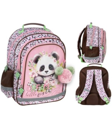 Plecak szkolny dwukomorowy z pomponem Derform CUTE PANDA