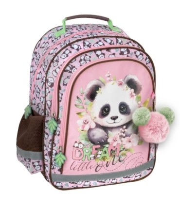 Plecak szkolny dwukomorowy z pomponem Derform CUTE PANDA