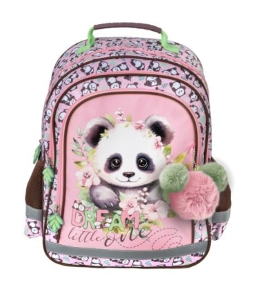 Plecak szkolny dwukomorowy z pomponem Derform CUTE PANDA